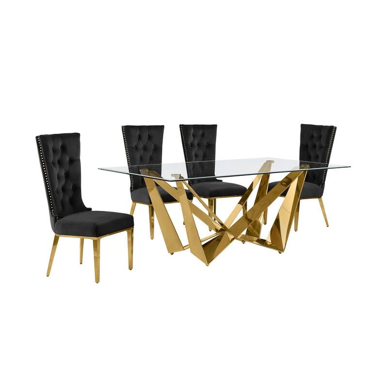 Best Quality Furniture D400/1-SC330-7 Dining Set with 78" 12mm Glass with Bevel