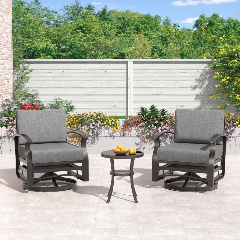 Kullavik Aluminum Outdoor Patio Sectional Sofa Set with Swivel Rocking Chairs and Coffee Table