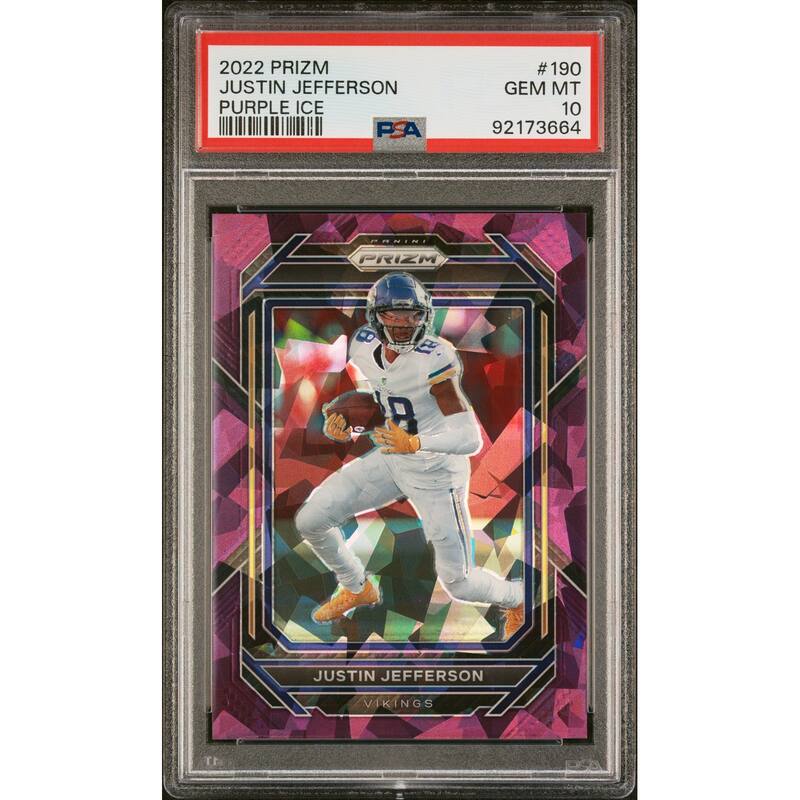 Justin Jefferson 2022 Panini Prizm Purple Ice Football Card #190 Graded PSA 10 71/225 - 190