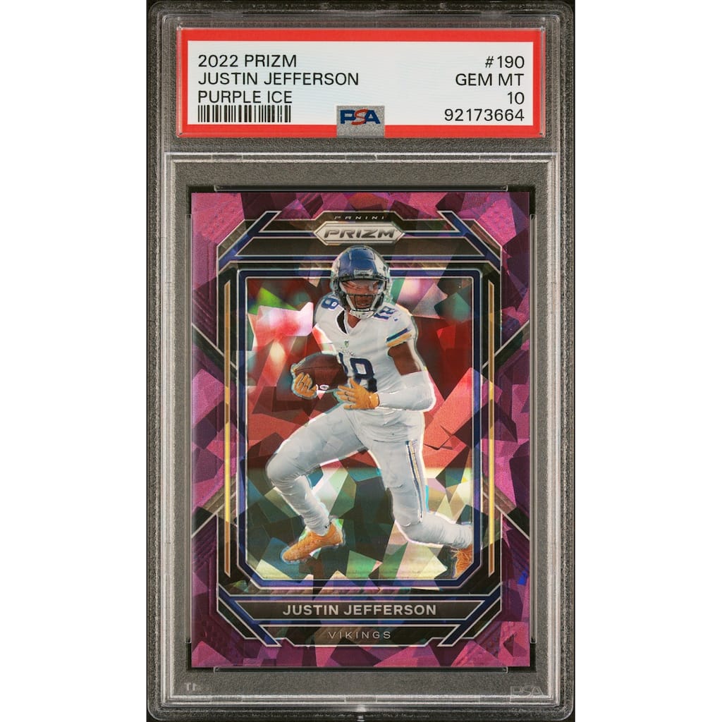 Justin Jefferson 2022 Panini Prizm Purple Ice Football Card #190 Graded PSA 10 71/225 - 190