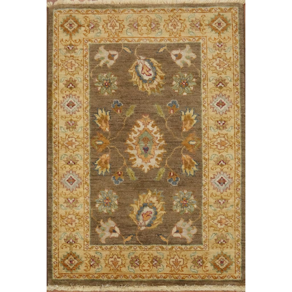 Hand Knotted Oriental 100% Wool Carpet Traditional All-Over Brown Peshawar Area Rug - 3' 3'' X 2' 1''