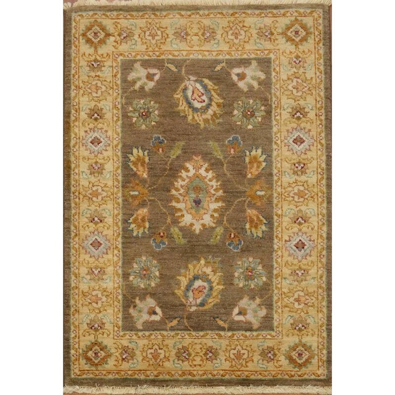 Hand Knotted Oriental 100% Wool Carpet Traditional All-Over Brown Peshawar Area Rug - 3' 3'' X 2' 1''