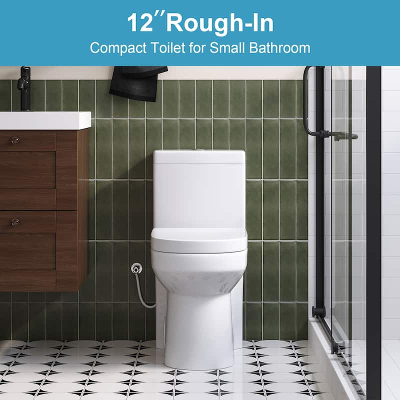 HOROW 1 Piece Dual Flush Toilet White 0.8 1.28 GPF Durable UF Seat Included - N/A