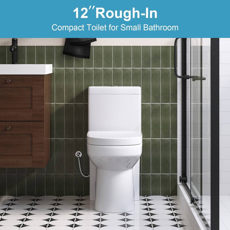 HOROW One-piece 0.8/1.28 GPF Dual Flush Round Toilet in White with Durable UF Seat Included