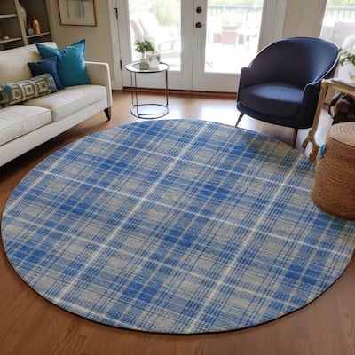 Machine Washable Indoor/ Outdoor Plaid Chantille Rug