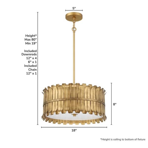 dimension image slide 1 of 2, Hunter Valdaz Brushed Luxe Gold 3 Light Pendant - Modern & Contemporary - Kitchen, Dining Room, Bedroom, Office