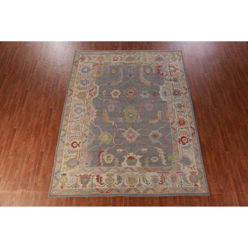 Hand Knotted Oriental 100% Wool Carpet Transitional All-Over Greys & Charcoal Oushak Area Rug - 11' 10'' X 9' 1''