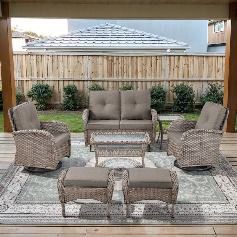 Gymojoy Outdoor Wicker Patio Furniture Loveseat Glider & Chair Set Weather-Resistant - Grey Wicker / Grey Cusion - Loveseat Set - included Swivel Chairs