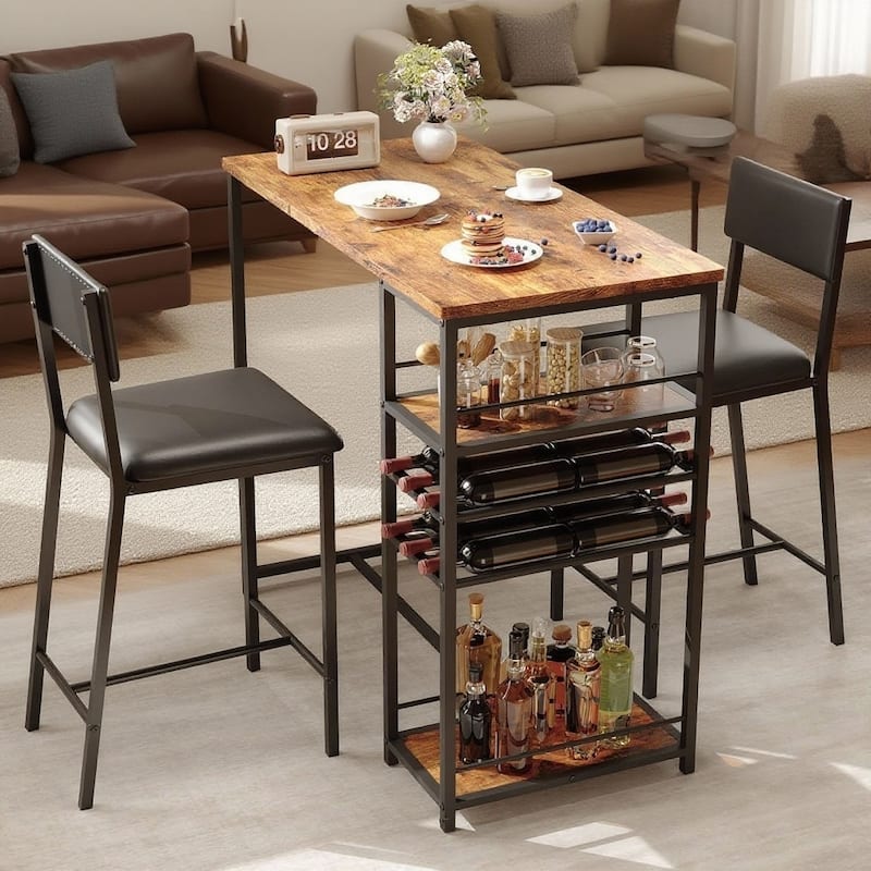 Dining Table Set for 2, with 4-Tier Shelves - Rustic Brown