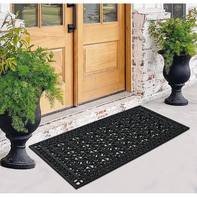 A1HC Rubber Paisley, Beautifully Non Slip Rubber Floormats Welcome Entryway Large Double Doormat, 36"X72"
