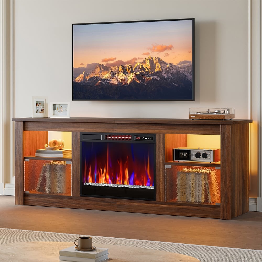 Bestier 63 in. Freestanding Media Console Electric Fireplace TV Stand Fits TV'​s Up to 70 in. with Cabinet - 62 inches