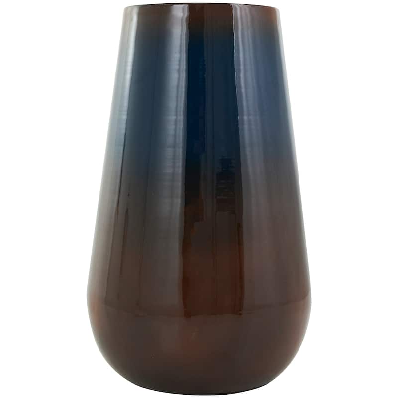 Blue Metal Ombre Vase with Brown Accents