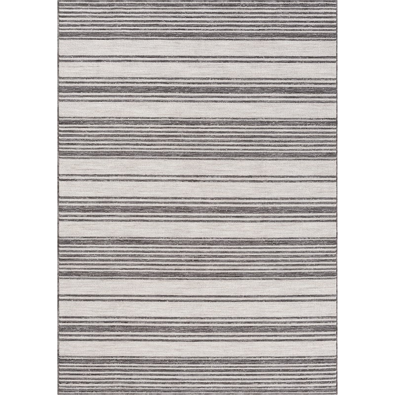 Sevita Ivory/Gray Striped PET Yarn Indoor/Outdoor Area Rug - 5' x 7'