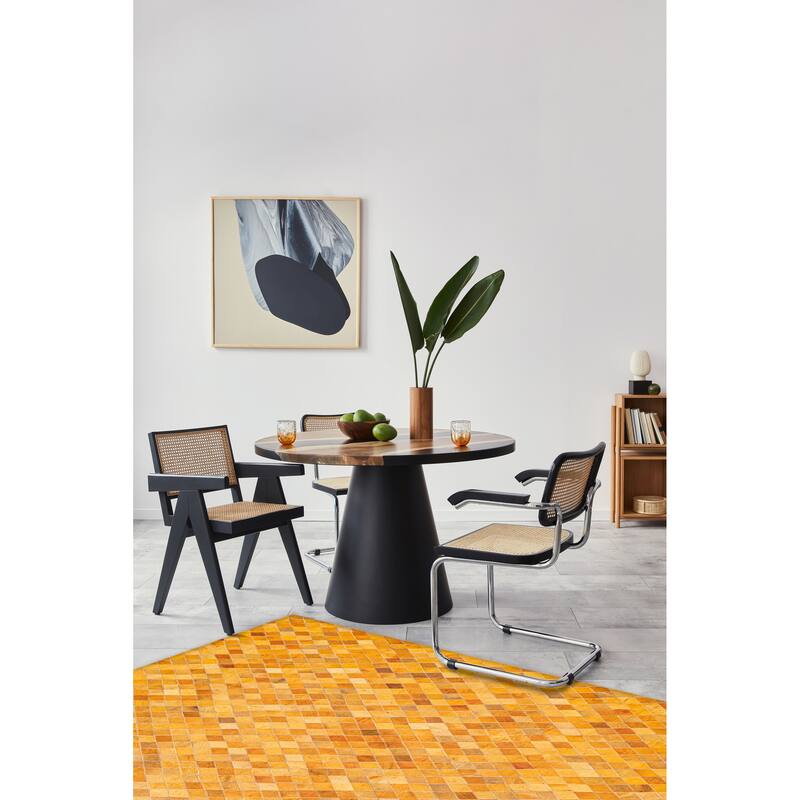 ECARPETGALLERY Handmade Cowhide Patchwork Orange Leather Rug - 6'0 x 6'0