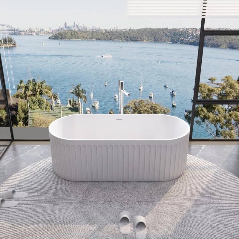 ABRUZZO 67" Freestanding Soaking Solid Surface Bathtub Stone Resin with Overflow and Pop-up Drain