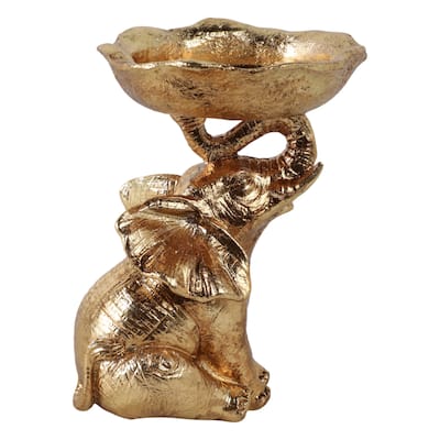 Resin Decorative Bowl On Elephant-Shaped Base for Home Decor - 6" Gold - 4.25" x 5" x 6"