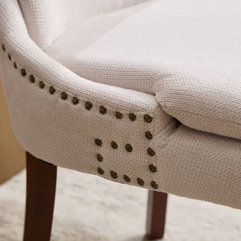 GDF Studio - Modern Chenille Upholstered Dining Chairs with Double-Layer Cushion & Curved Wood Legs, Set of 2