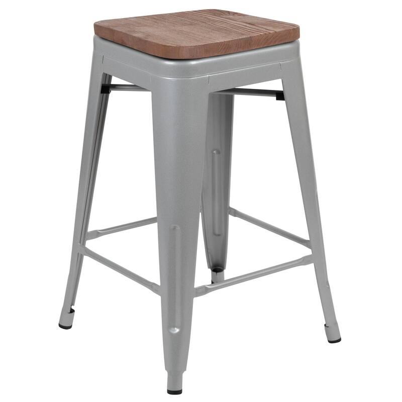 4 Pack 24" High Metal Indoor Counter Bar Stool with Wood Seat - Stackable Stool