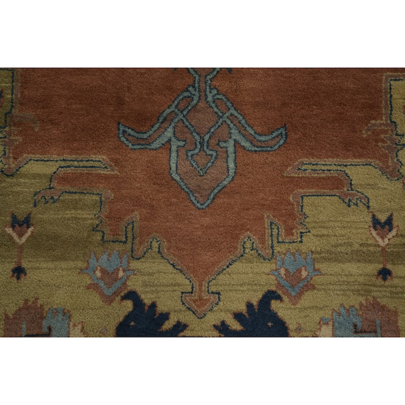 Hand Knotted Oriental 100% Wool Carpet Traditional Geometric Oranges & Rust Heriz Area Rug - 10' 0'' X 8' 2''