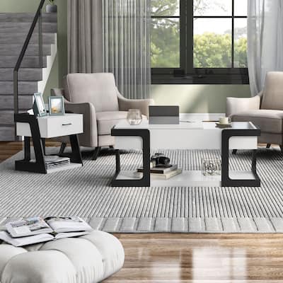 DH BASIC 2-Piece Modern White Lift-top Coffee Table and End Table Set by Denhour