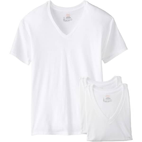 Hanes 777-L Men's Tagless ComfortSoft V-Neck T-Shirts, White, Large, 3 ...