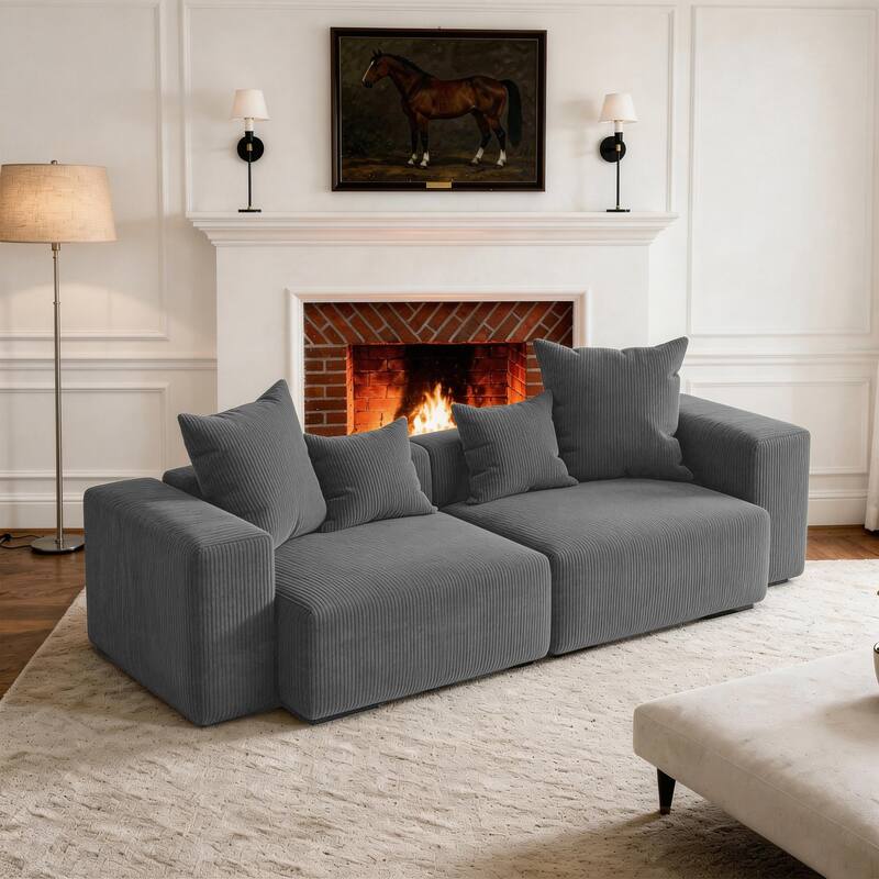 Corduroy Upholstered Modular Sectional Sofa with Ottoman