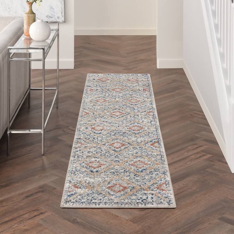 Nourison Concerto Traditional Persian Diamond Area Rug - 2' 2" x 10' - Grey/Ivory/Blue - Runner