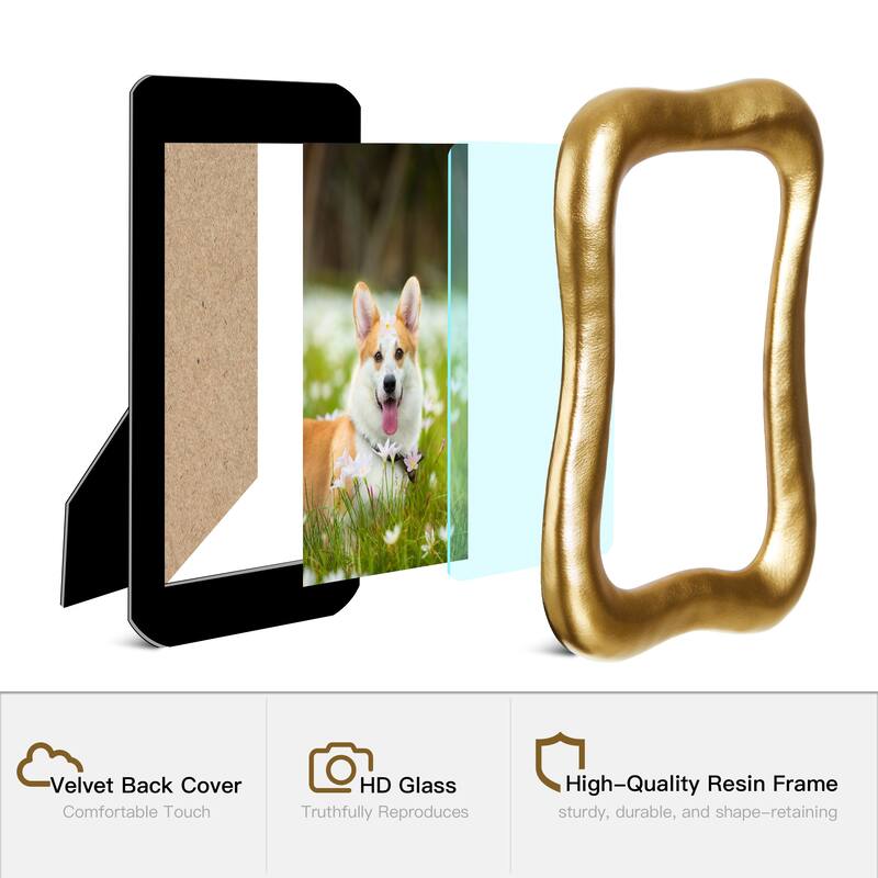 Glitzhome Set of 4 4x6 Vintage Gold Resin Wall or Tabletop Photo Picture Frames