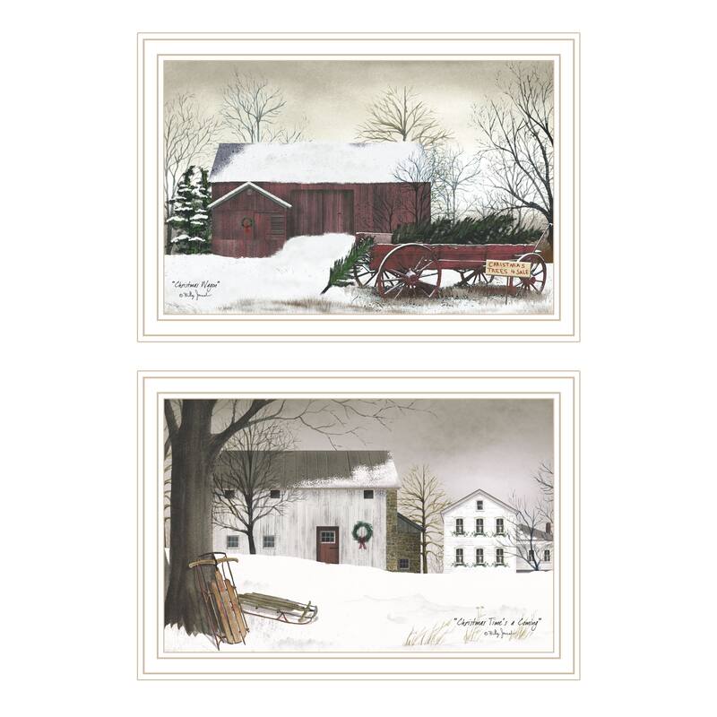 2-Piece Framed Wall Art Set - Christmas Time with Family, White Frame