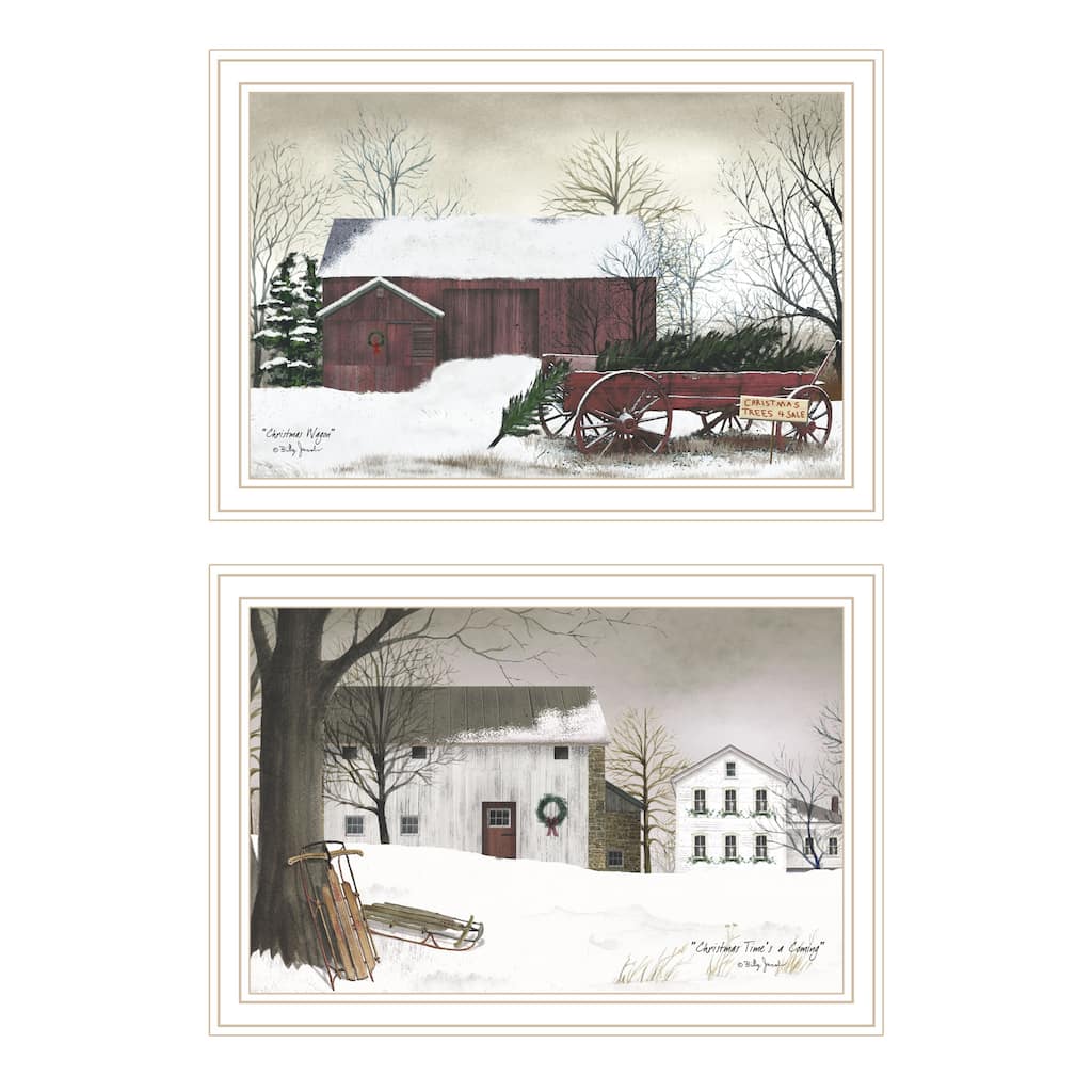 2-Piece Framed Wall Art Set - Christmas Time with Family, White Frame