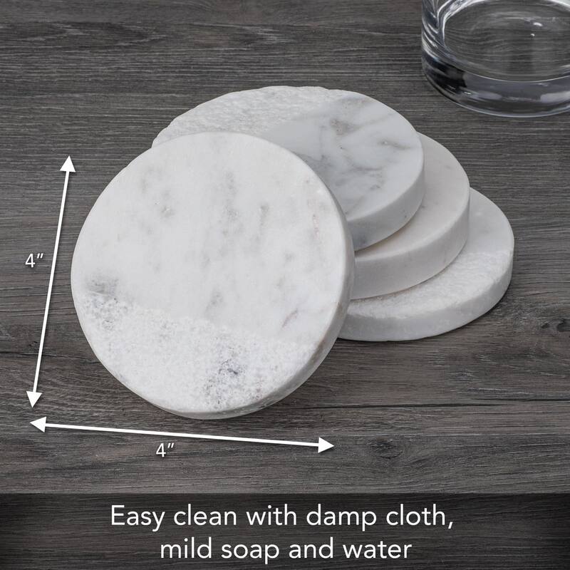 4 Pack Round Natural White Marble Textured Coasters 4" Diameter Elegant Heat Tolerant Easily Wipes Clean