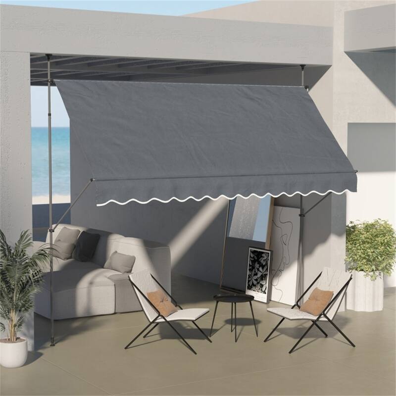Dark Grey Aluminum Metal Patio Awning Adjustable Outdoor Sunshade - 137.75" W x 47.25" D