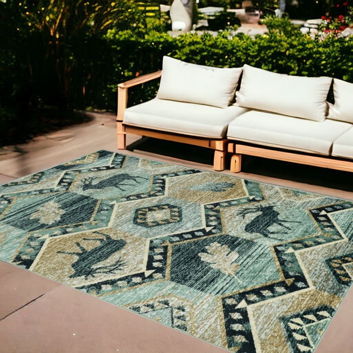 HomeRoots Abstract Contemporary Rectangle Outdoor Rug - 8' X 10'