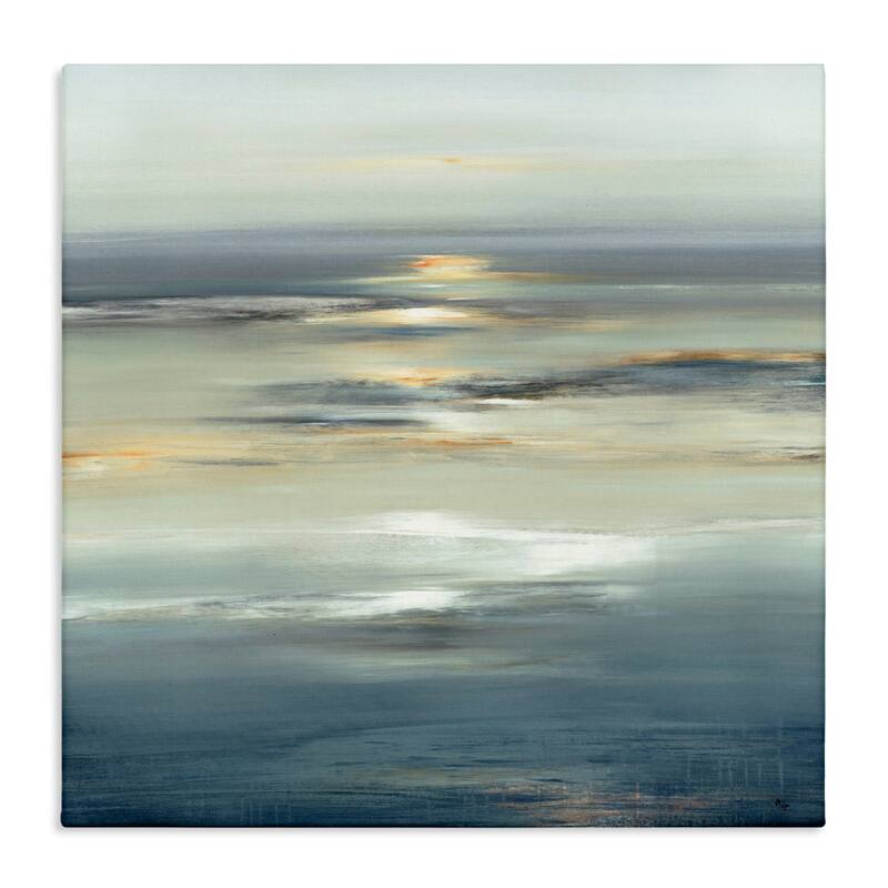 Stupell Abstract Tranquil Nautical Sunrise Reflection Grey Blue Canvas Wall Art - 24 x 24