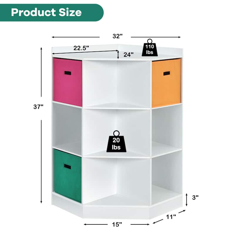 Gymax 3-Tier Kids Storage Shelf Cubes w/3 Baskets Corner Cabinet - See Details