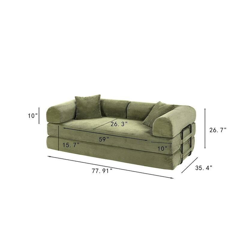 77.90" Corduroy Foldable Double Bed Sofa Bed