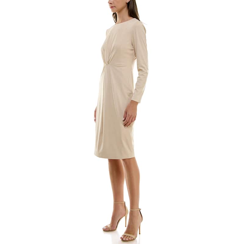 Nicole Miller Vegan Suede Twist Front Dress - Almond - 6