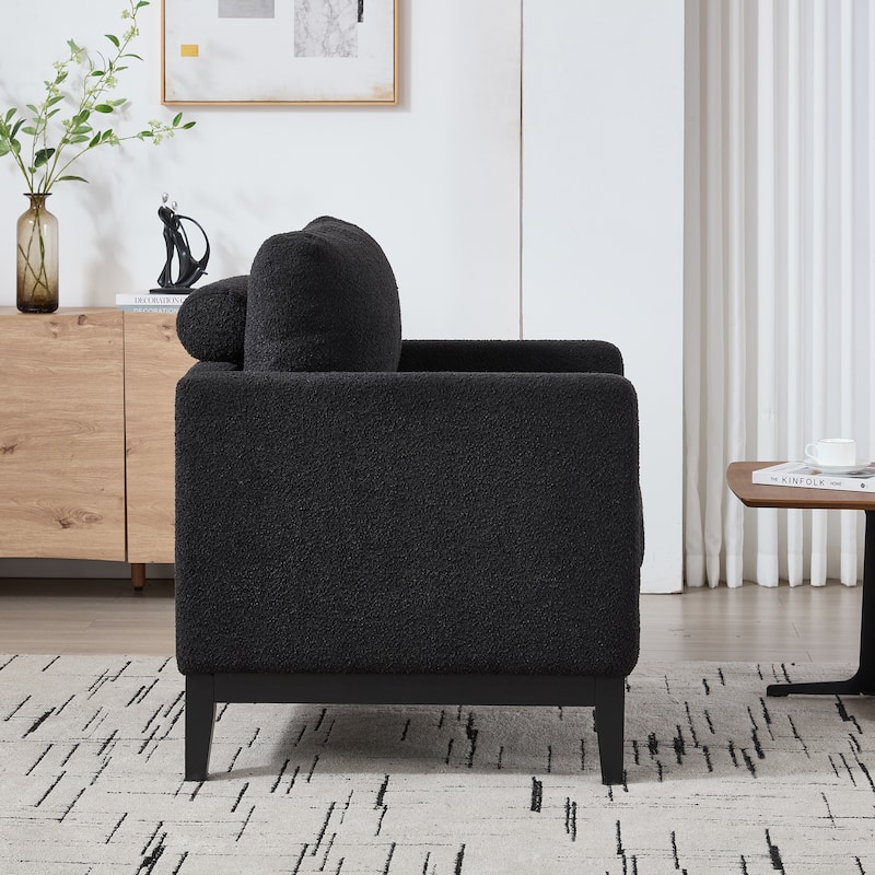 35.4 "Wide Accent Chair with Natural Wood Legs, Wood Base Reading Armchair Single Sofa with Two Bolster Pillows