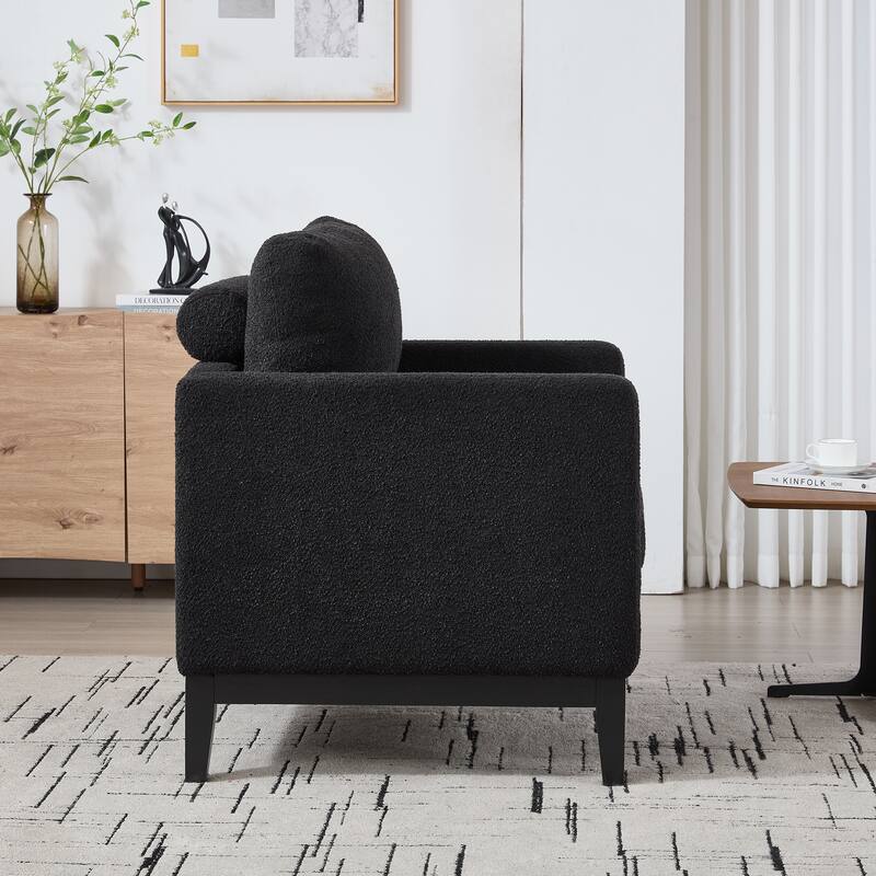 Minimalist Reading Armchair Single Sofa with Two Pillows, Black Side Chair Dressing Chair Upholstered Chair