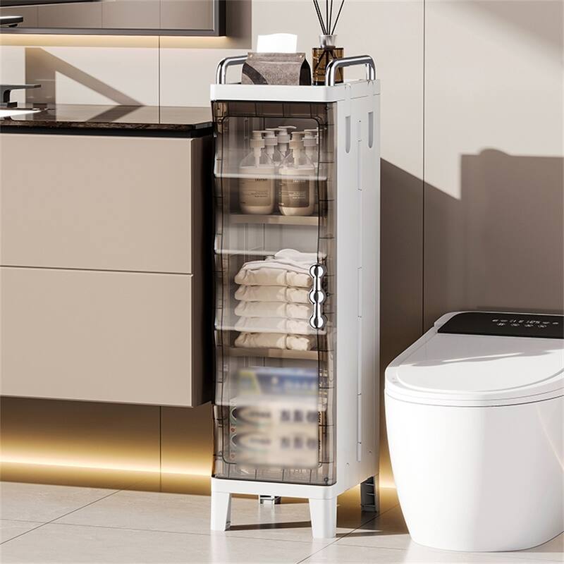 Small Narrow Bathroom Storage Cabinet White Plastic Corner Organizer with Adjustable Shelves