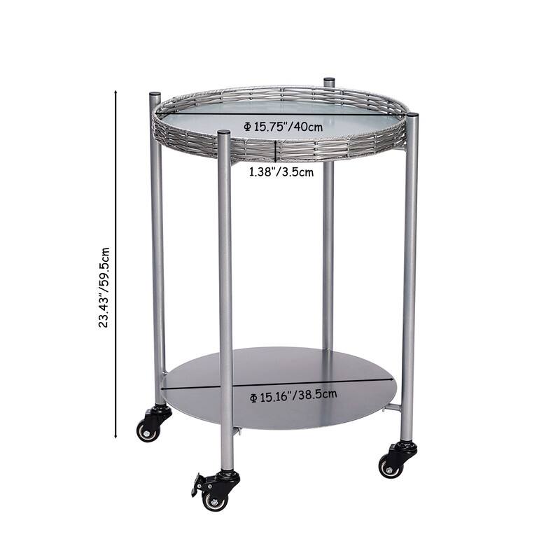 Silver Gray Rolling Coffee Table - 2-Tier Mobile Side Table with Wheels for Living Room, Bedroom & Small Spaces