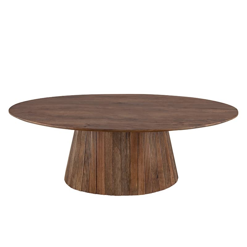 Mid Century Modern Brown Wood Coffee Table with Fluted Base - Living Room Furniture for Living Room