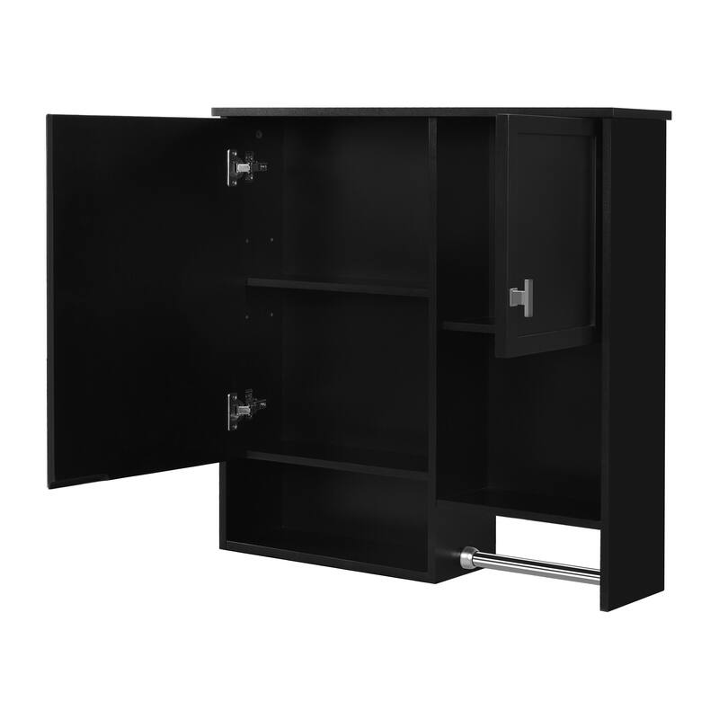 29" x 28" Over The Toilet Bathroom Storage Cabinet with Towel Bar Wall Mirror Cabinet with Closed Cupboard and Open Shelf