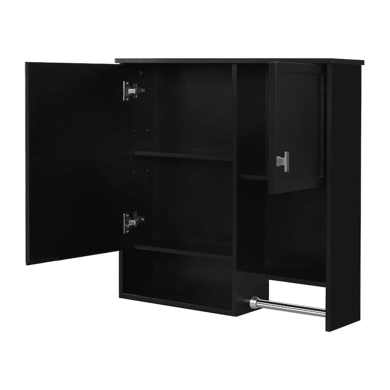 Modern Medicine Cabinet Over the Toilet Mirrored Cabinet Wall Mounted Storage Cabinet with Towels Bar and Open Compartments