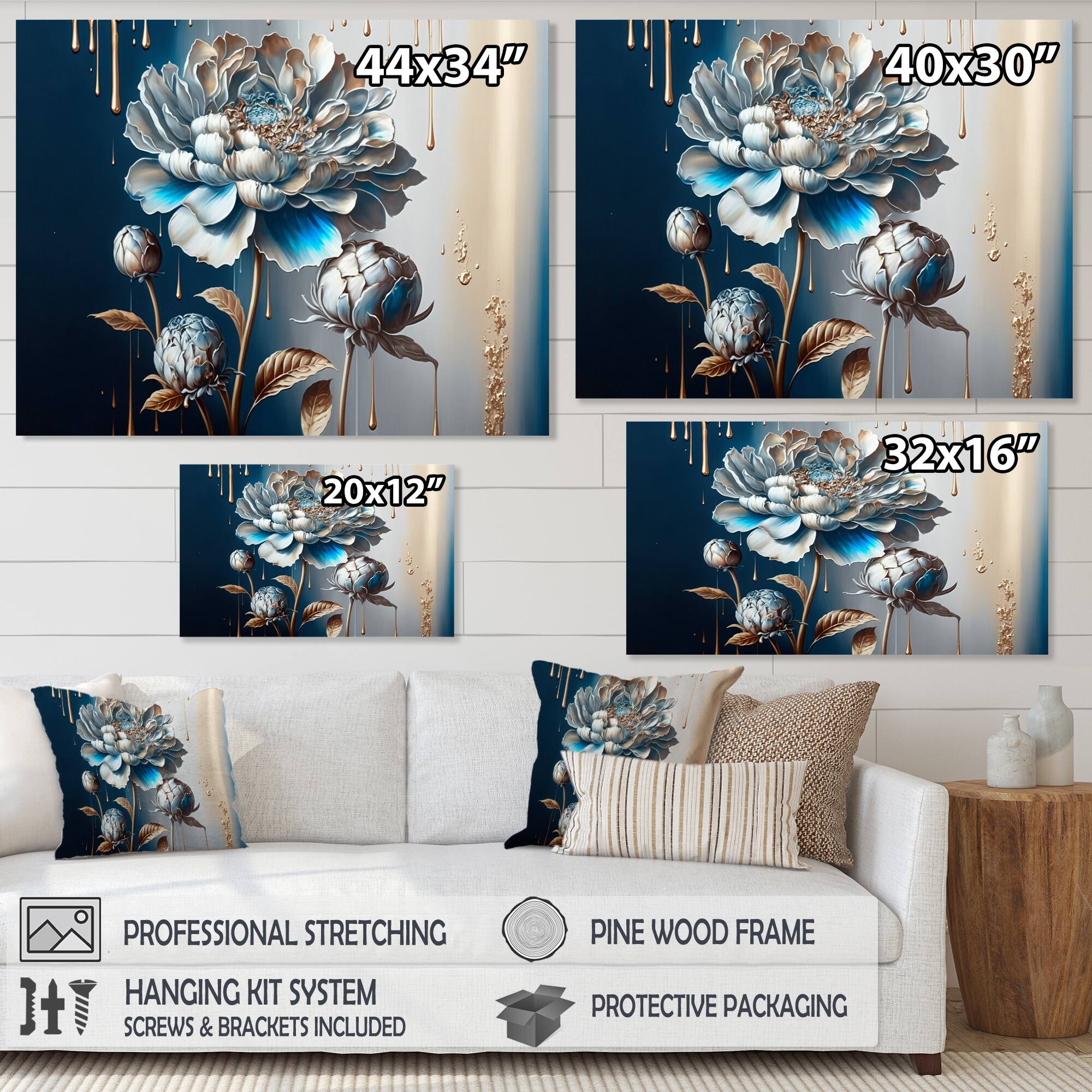 Designart 'Ice Blue Zinnia Flowers' Floral & Botanical Canvas Wall Art ...