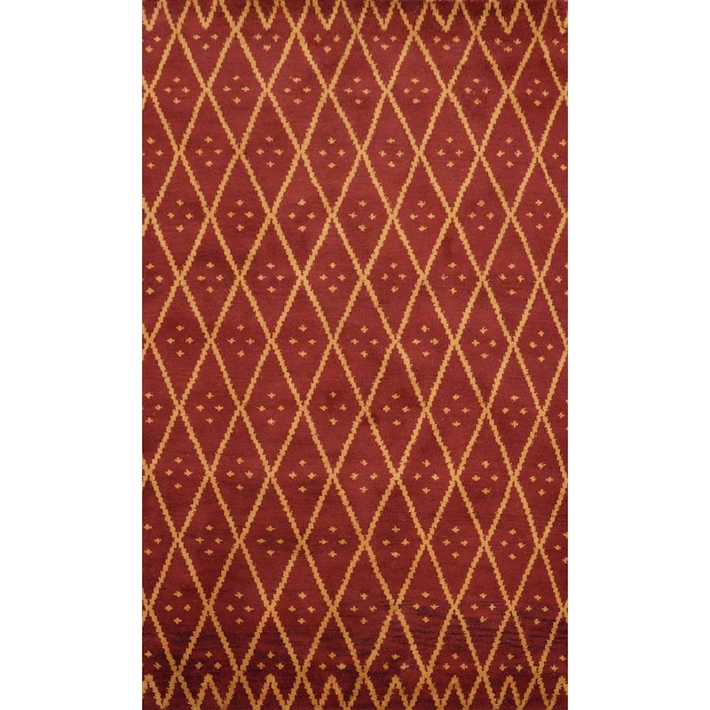Hand Knotted Oriental 100% Wool Carpet Modern All-Over Oranges & Rust Moroccan Area Rug - 7' 9'' X 5' 0''