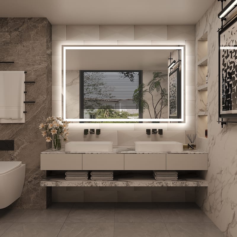 Frameless LED Front Light and Backlit 3 Colors Dimmable Anti-Fog Wall Bathroom Vanity Mirror