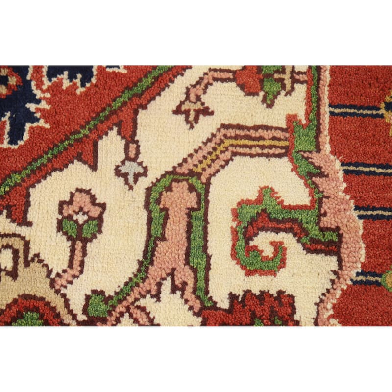 Hand Knotted Oriental 100% Wool Carpet Traditional Medallion Oranges & Rust Heriz (serapi) Area Rug - 11' 10'' X 8' 11''