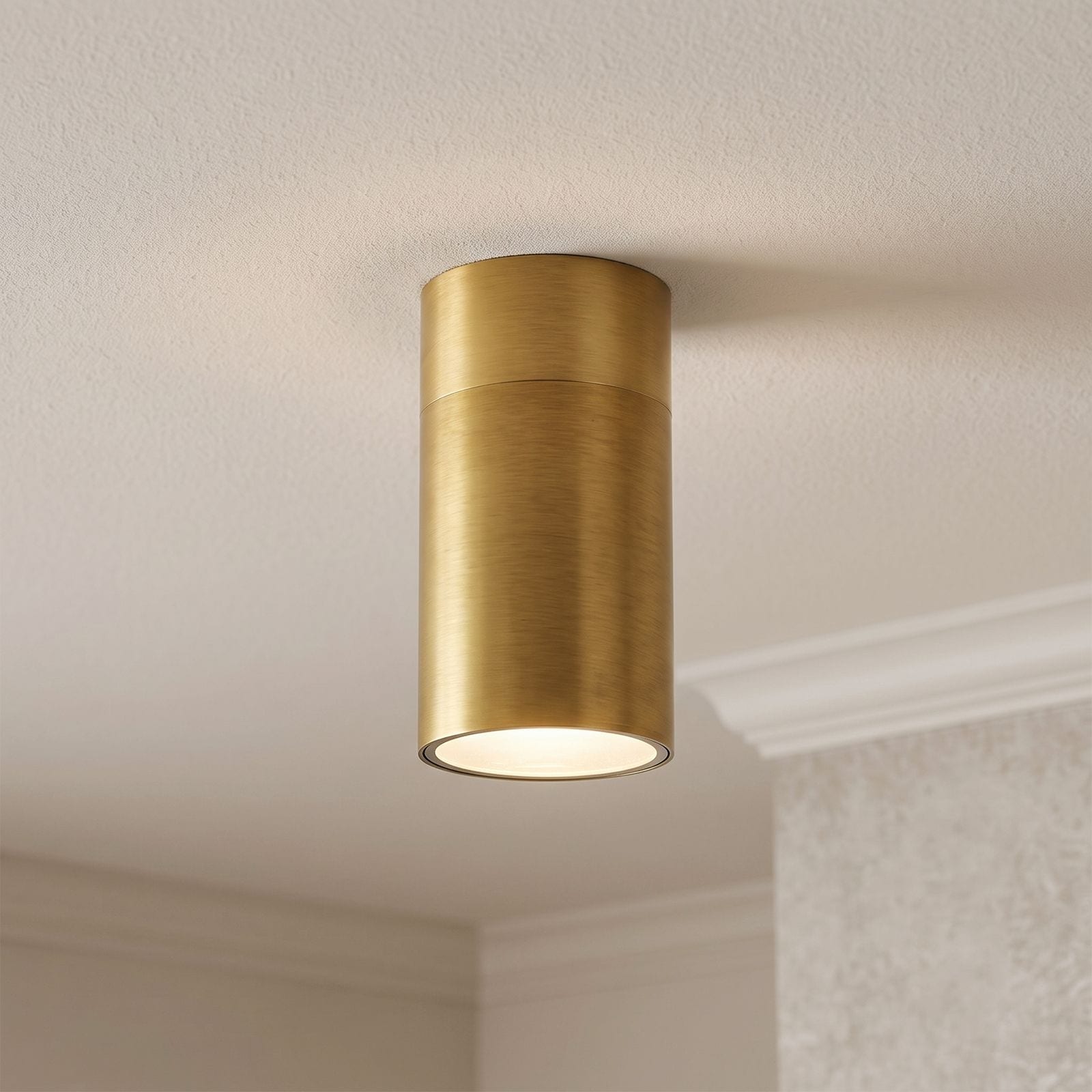 Rennnsan 1-Light Brushed Gold Cylinder Flush Mount Ceiling Light for Hallway - 4.7 in. W x 8.7 in.H