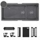 preview thumbnail 1 of 13, STYLISH 42 inch Stainless Steel 16G 70/30 Double Bowl Workstation Sink Dura-Tek Nano Graphite Black